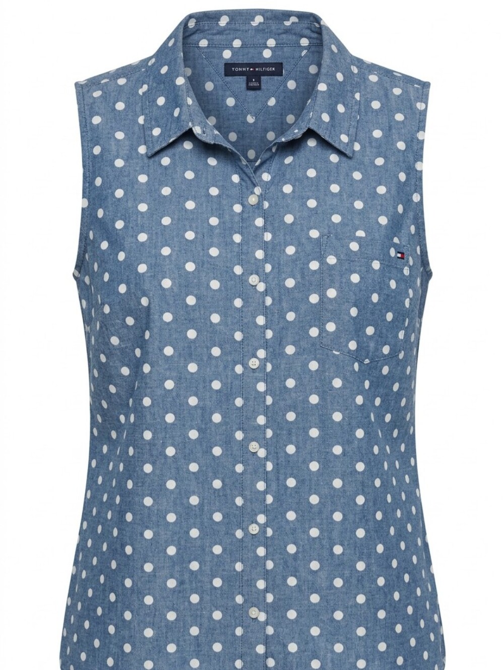 Tommy Hilfiger Blue and White Polka Dot Sleeveless Button-Down Shirt womens XL